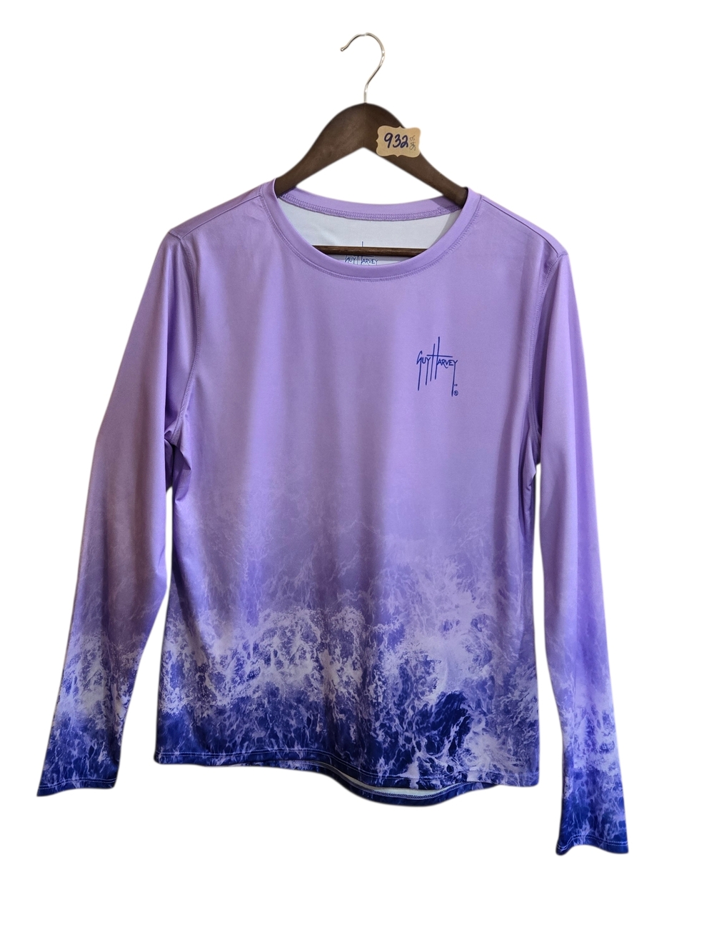 Guy Harvey Long Sleeve Tee Lavender to Deep‎ Blue Wave Print